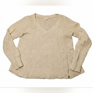 Moth Women's Cream Oversized V-Neck Wool Cotton Knit Sweater Minimalism - Sz S